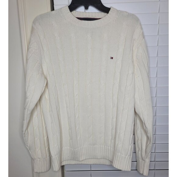 Womens Tommy Hilfiger Cream Cable Knit Sweater S/P Tennis Preppy Hamptons - Picture 1 of 5